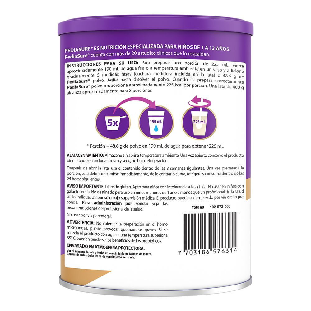 Complemento nutricional PEDIASURE para niños sabor vainilla (400  gr) img #3