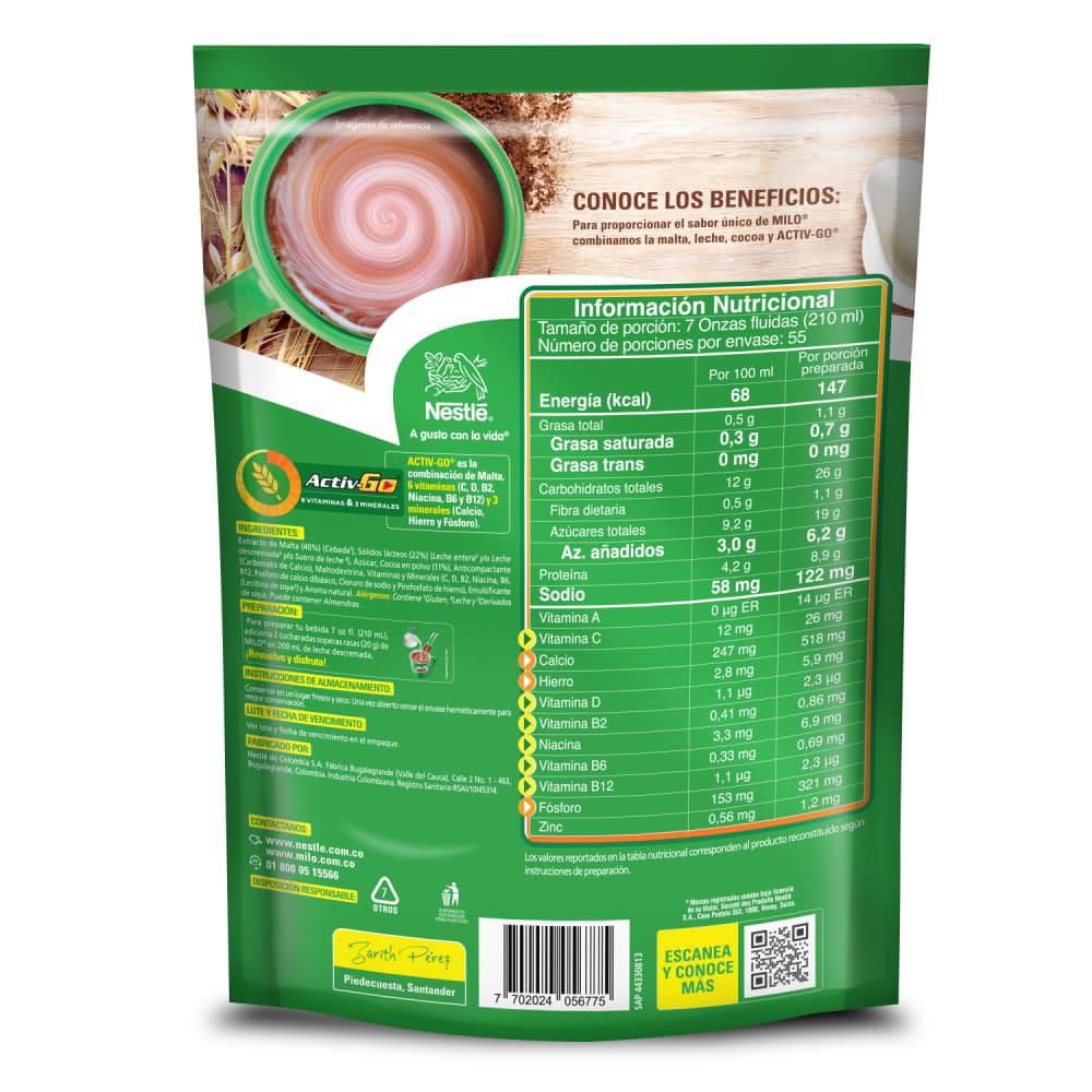 Bebida achocolatada MILO activ go energía nutritiva (1100  gr) img #3