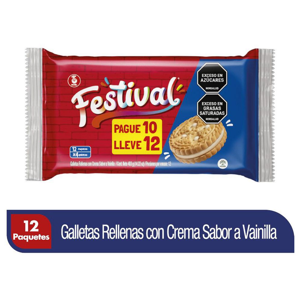 Galletas FESTIVAL rellenas crema vainilla x12und (335.8  gr) img #1