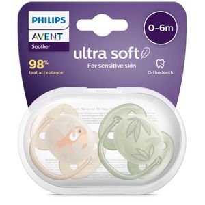 Chupo Entretención Avent Ultra Soft 0-6m Tucán/Hojas x 2 und