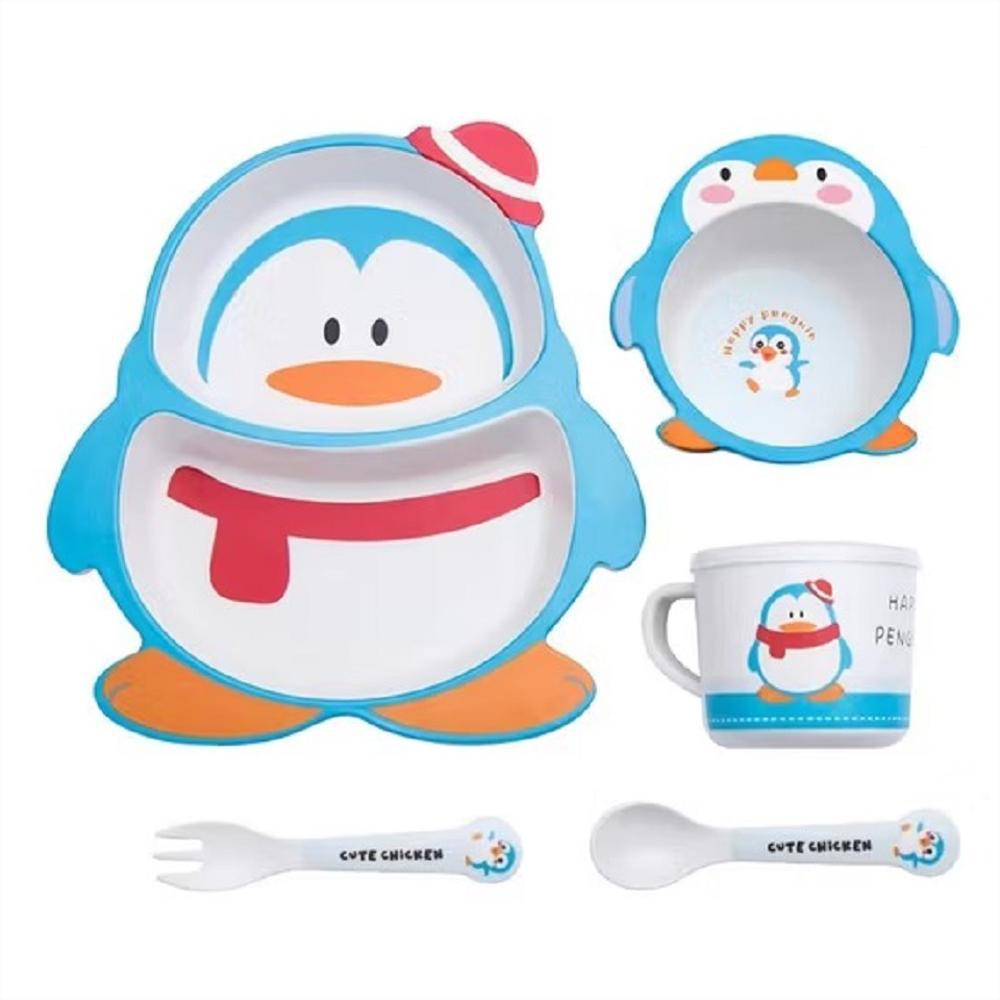 Set Vajilla Bebe Bambú Menaje 5 Pieza Biodegradable Infantil Pinguino img #1
