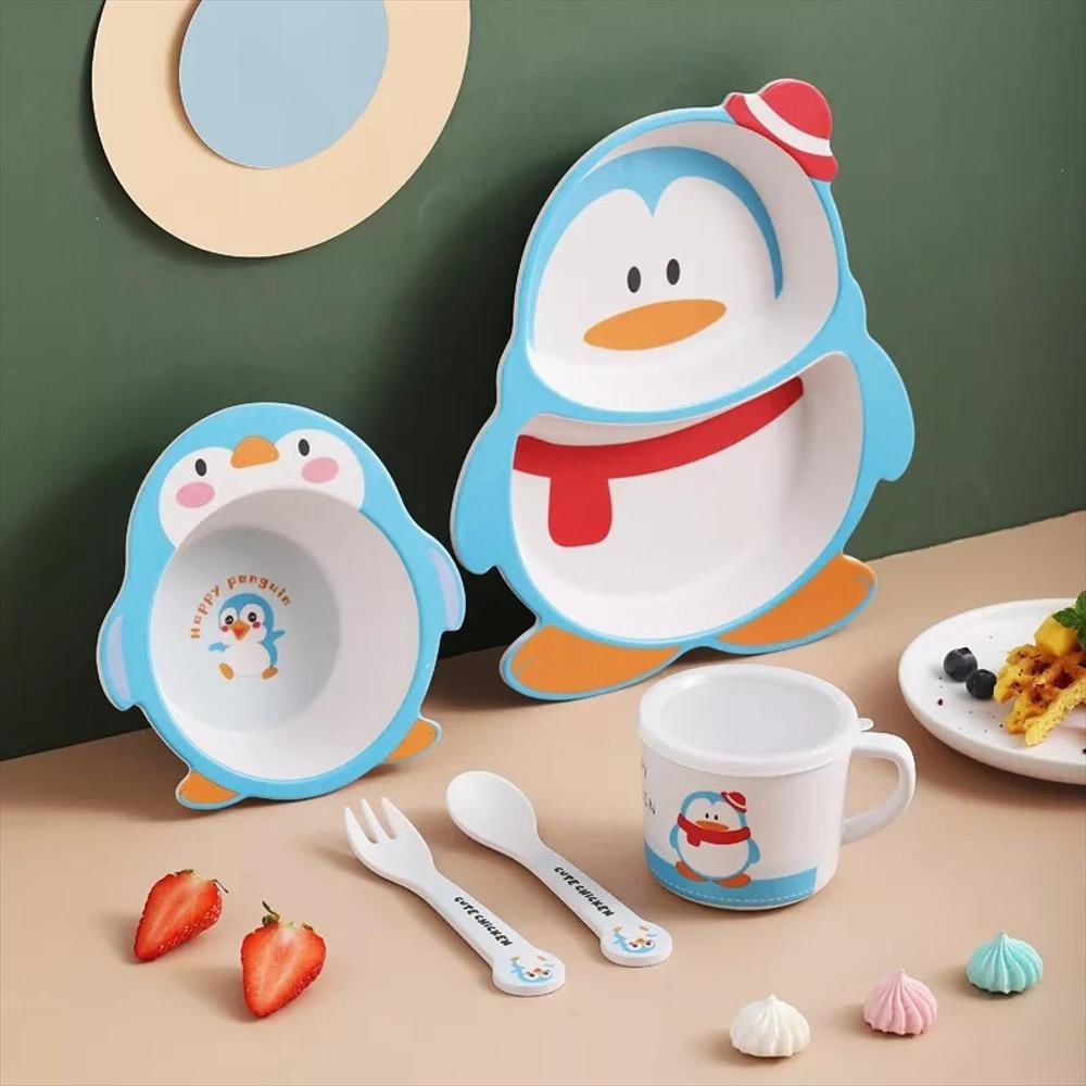 Set Vajilla Bebe Bambú Menaje 5 Pieza Biodegradable Infantil Pinguino img #2