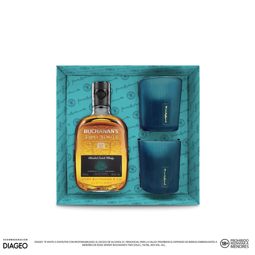 Whisky BUCHANAN S pack 2 vasos de vidrio + two souls  (750  ml) img #4