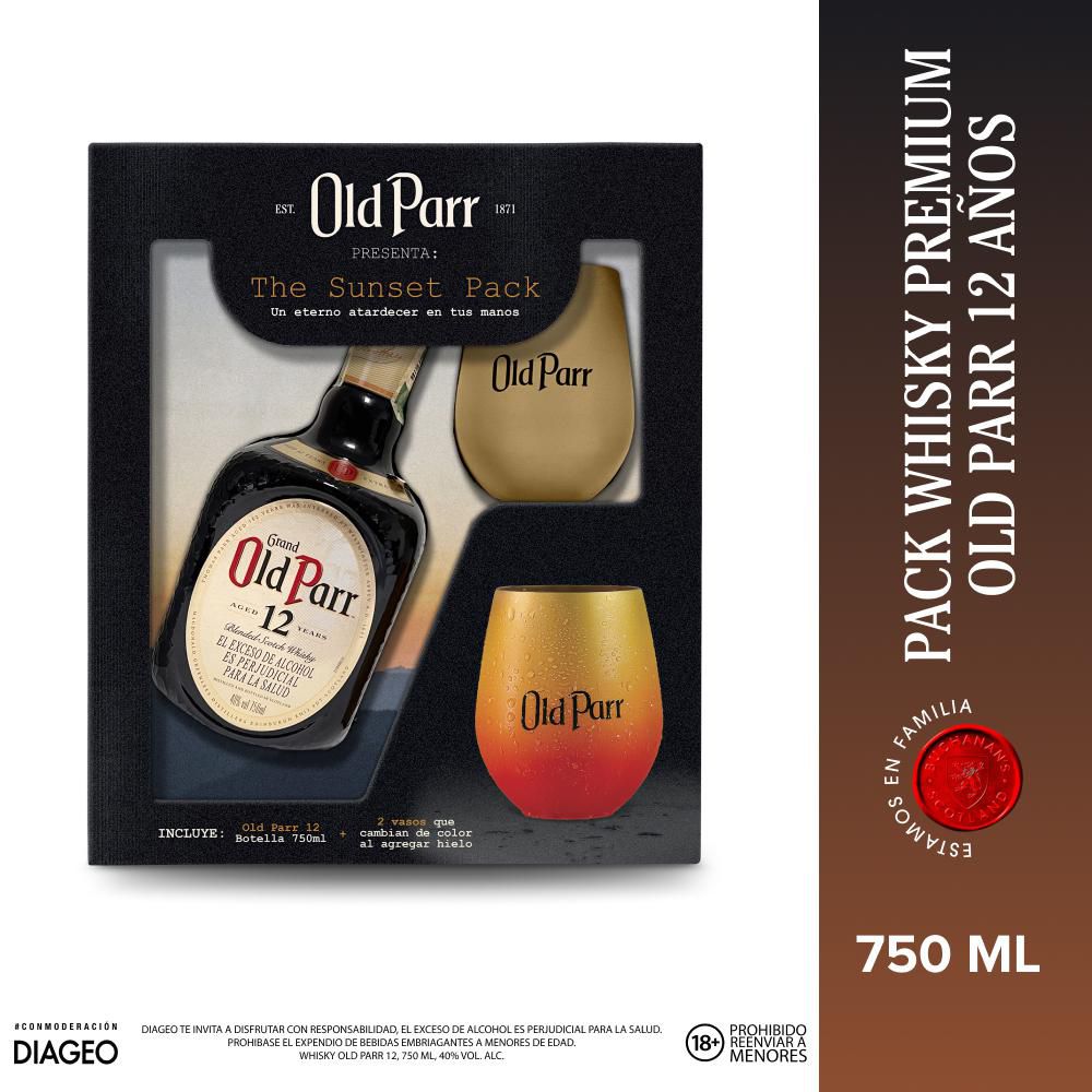 Whisky OLD PARR 2 vasos de vidrio + botella 12 años 12 Años (750  ml) img #1
