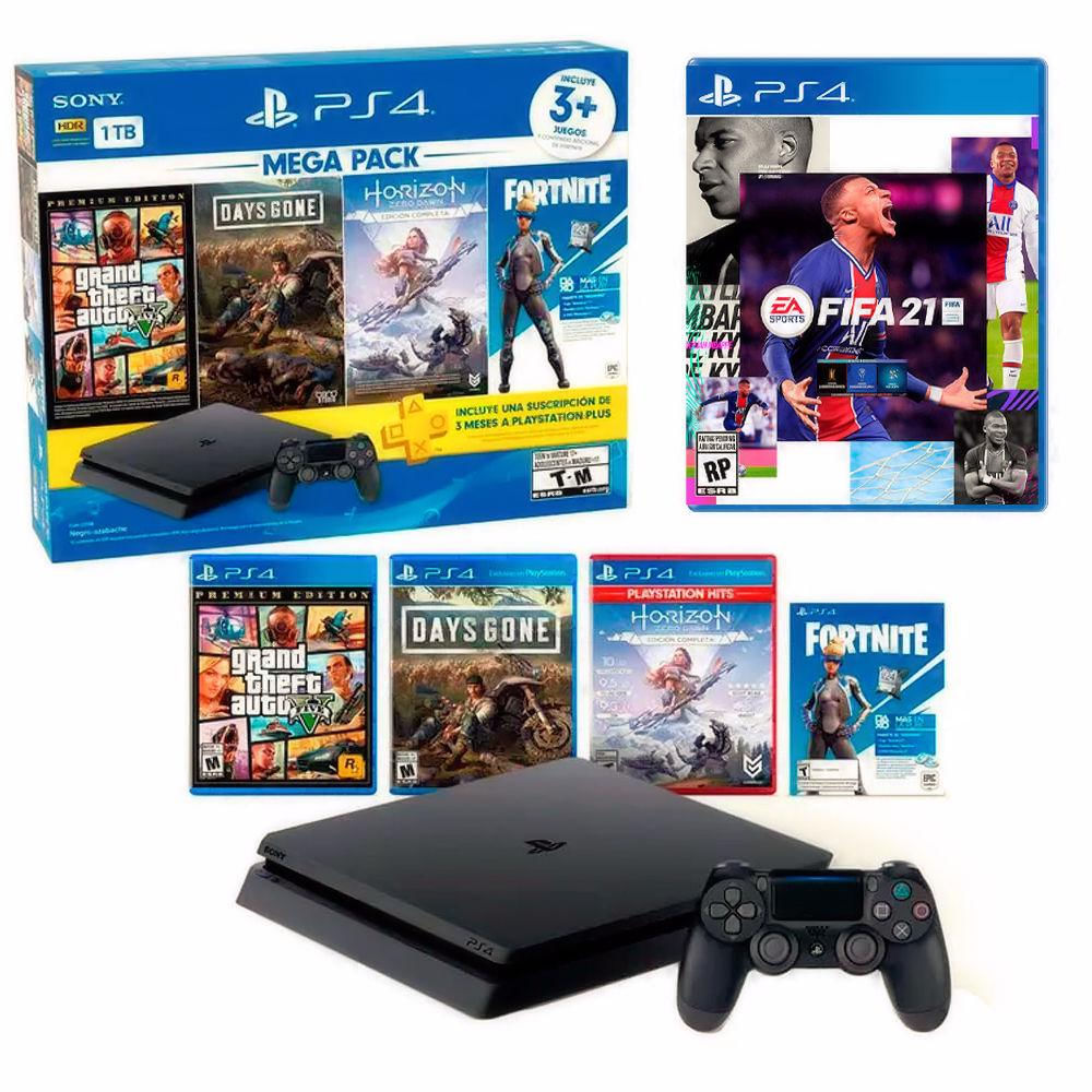 Consola Ps4 Slim Megapack 6 + Fifa 21 + Balon No 5 img #1