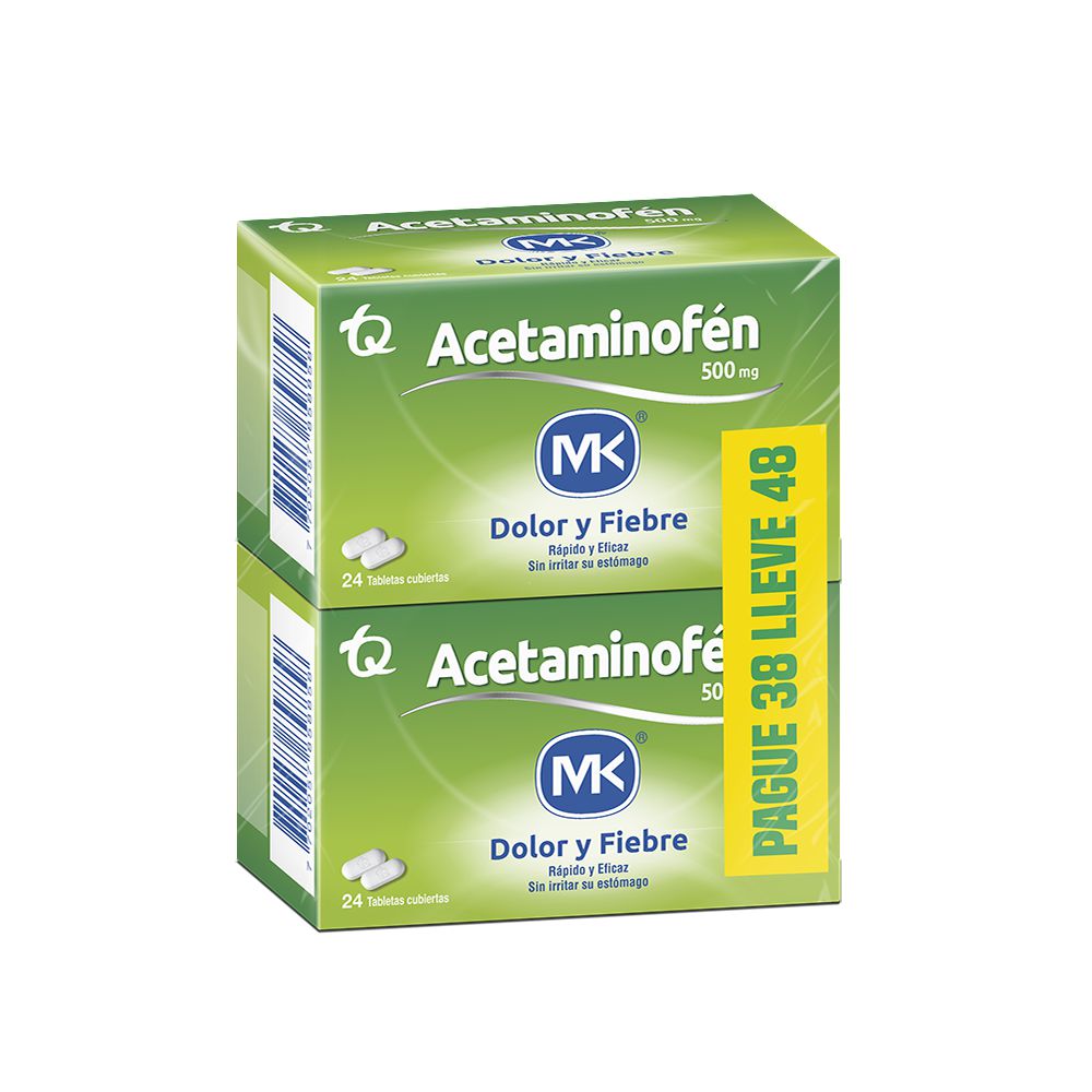 Tabletas cubiertas ACETAMINOFEN MK rápido y eficaz dolor y fiebre (38  und) img #1