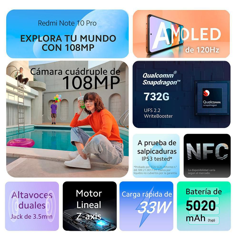 Celular XIAOMI Redmi Note 10 Pro 128 GB 6 GB RAM Azul img #2