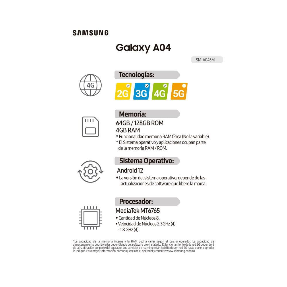 Celular SAMSUNG Galaxy A04 64 GB 4 GB RAM Verde img #8