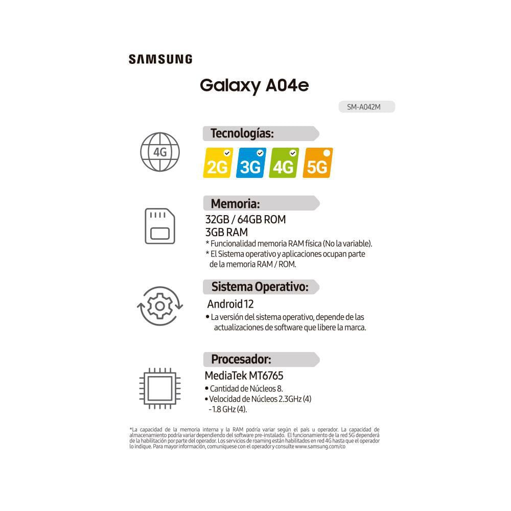 Celular SAMSUNG Galaxy A04E 32 GB 3 GB RAM Azul img #8