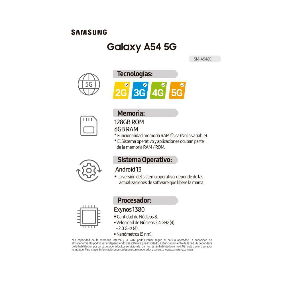 Celular SAMSUNG Galaxy A54 5G 256 GB 6 GB RAM Negro img #8