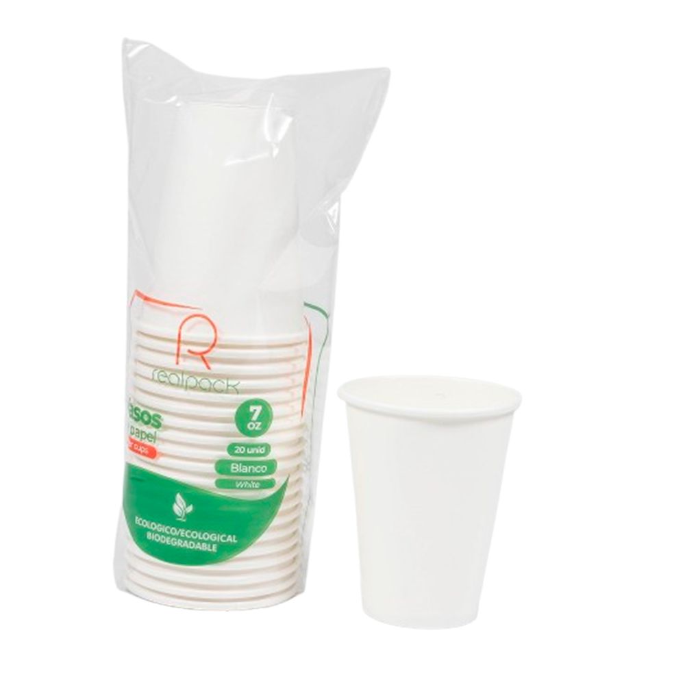 Vasos desechables Realpack de papel blanco 7 Oz img #1