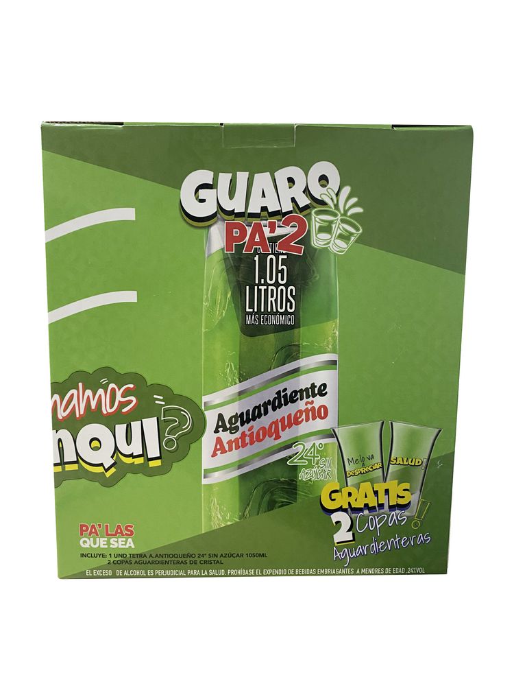 Aguardiente ANTIOQUENO verde sin azúcar caja 2 copas (1050  ml) img #1