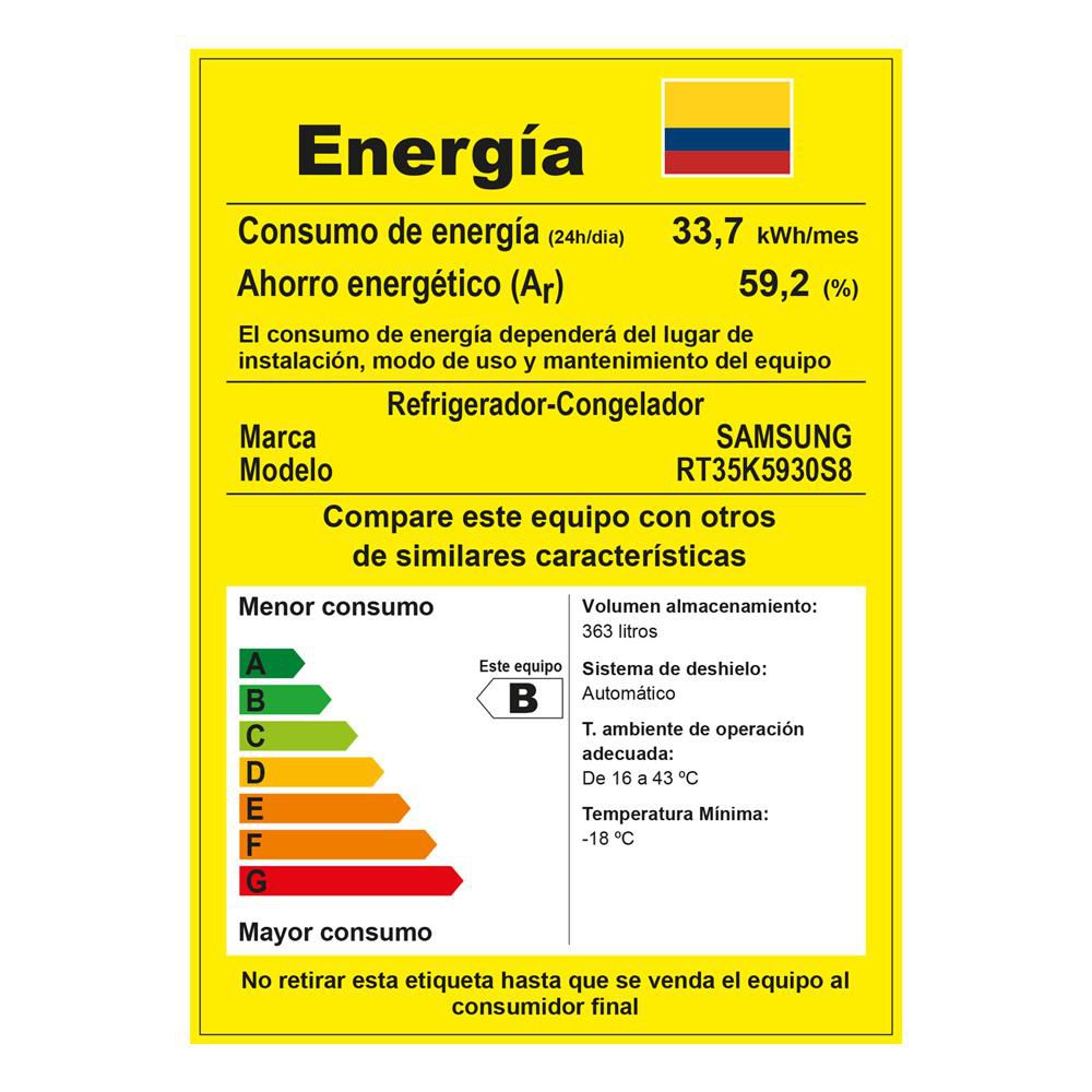Nevera SAMSUNG No Frost Congelador Superior 363 Lts  RT35K5930 Gris Claro img #8