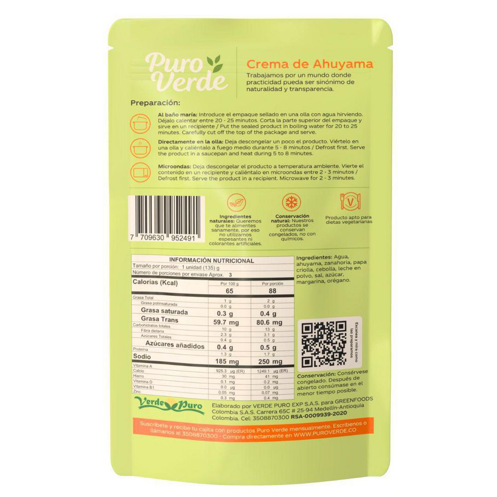 CREMA DE AHUYAMA PURO VERDE 400  gr img #2