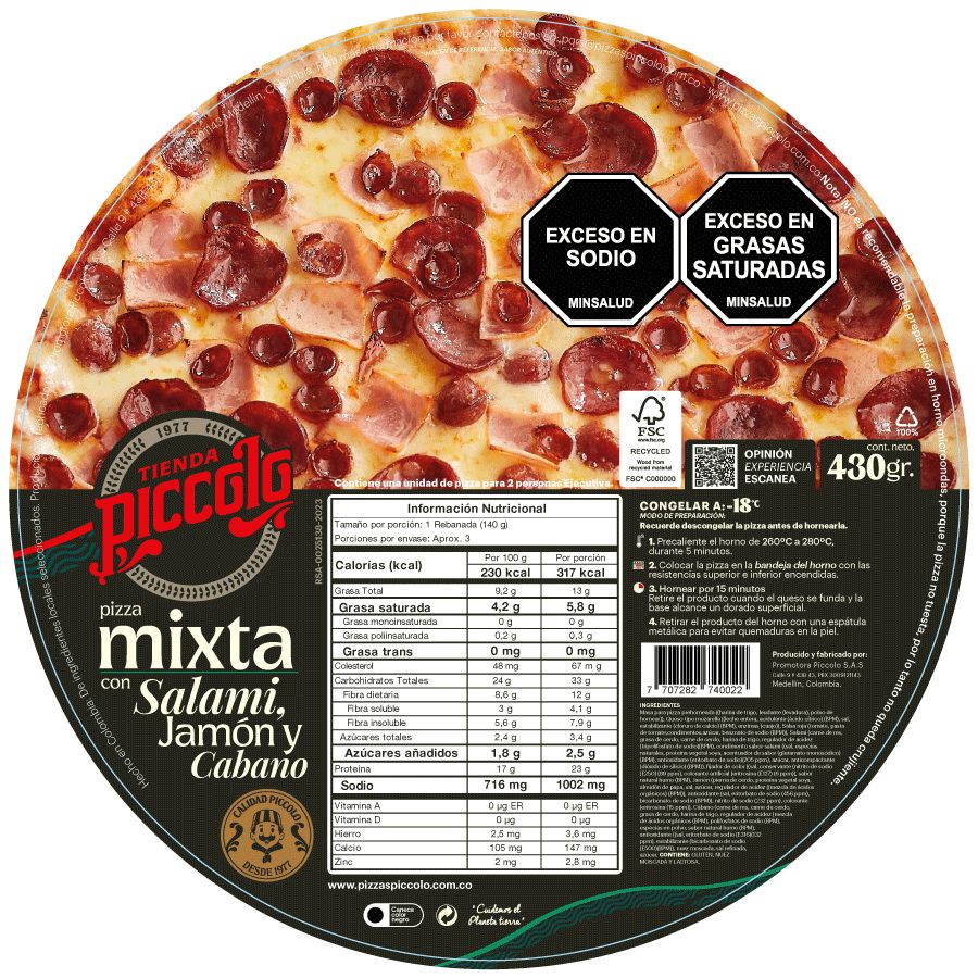 Pizza PIZZAS PICCOLO Salami, Jamón y Cábano (430  gr) img #1