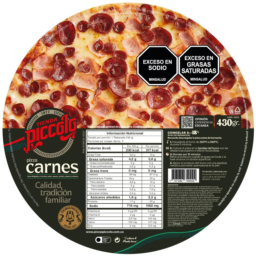 Pizza PIZZAS PICCOLO Salami, Jamón y Cábano (430  gr) img #2