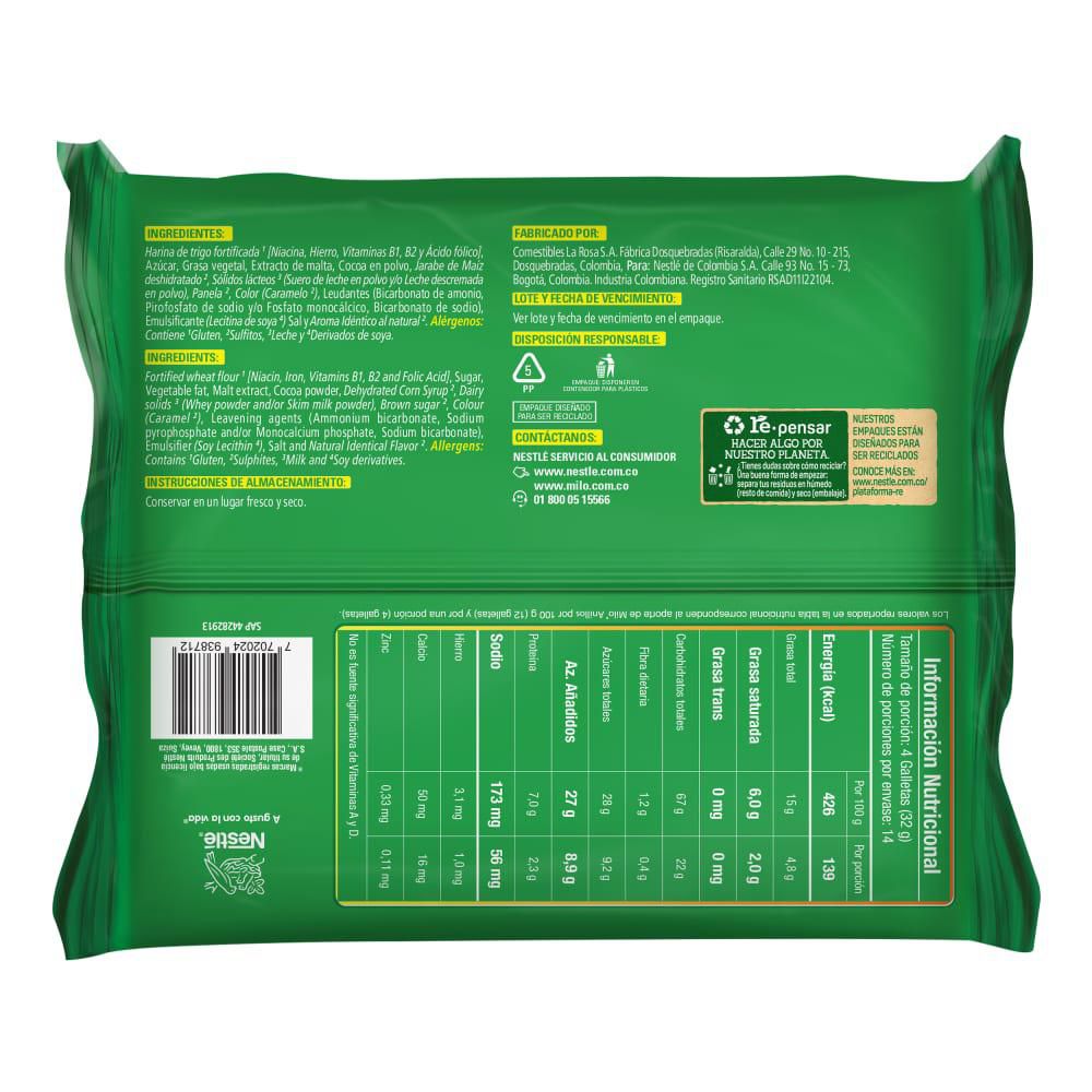 Galletas MILO relleno crema x14 paquetes (455  gr) img #3