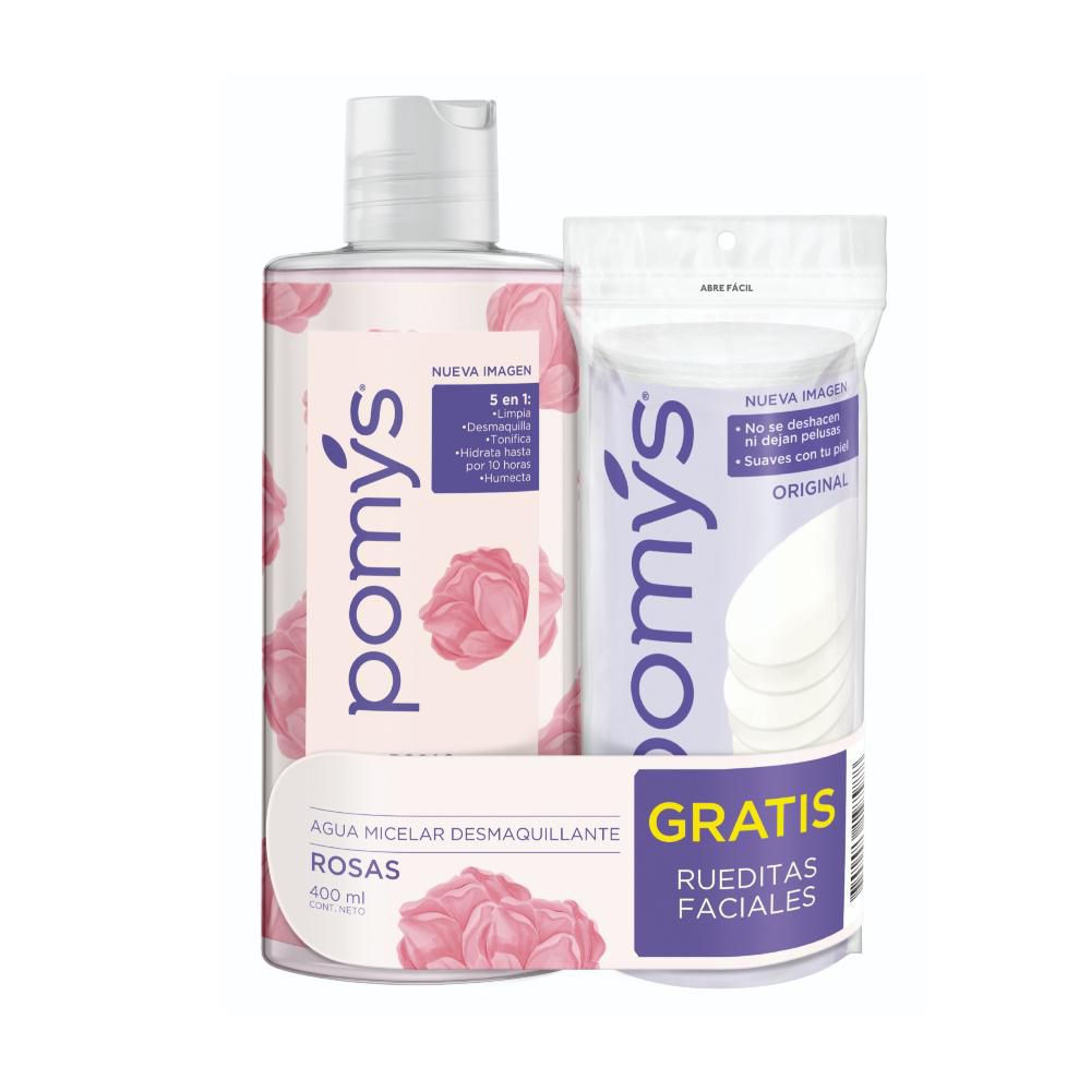 Agua micelar POMYS desmaquillante + rueditas faciales (400  ml) img #1