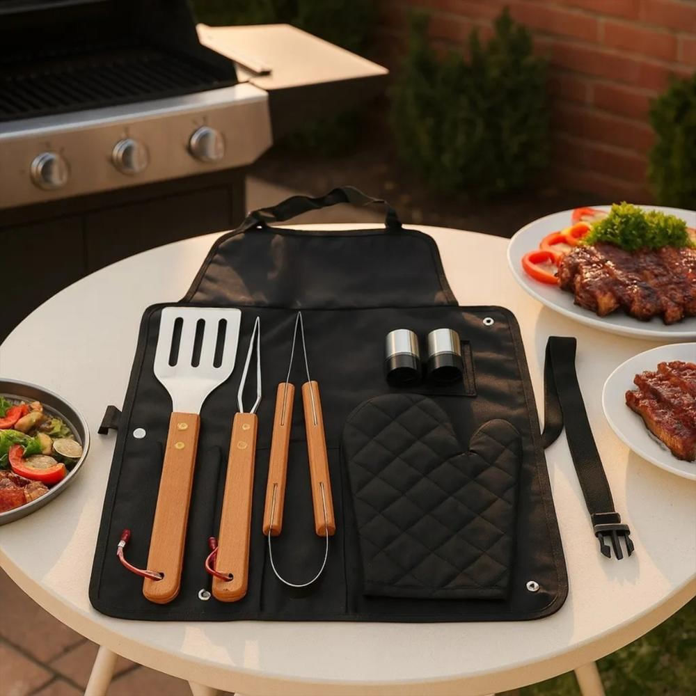 Kit Para Asados 7 Piezas Utensilios Para Parrillada Con Delantal img #4