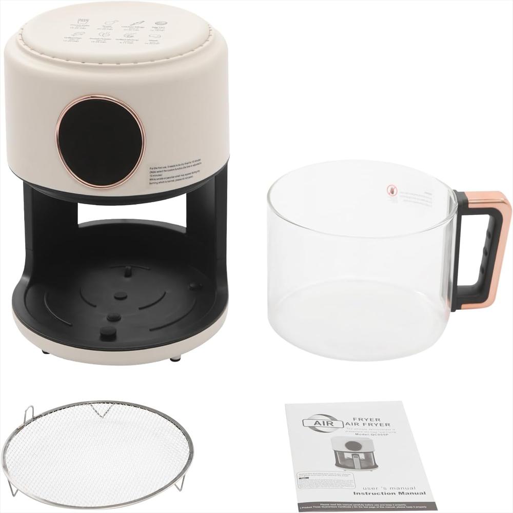 1 Freidora Wawuwao Olla Vidrio Borosilicato 360° Blanca/Negra 8 Programas 3.81 Qt 1200W Pantalla Táctil img #1