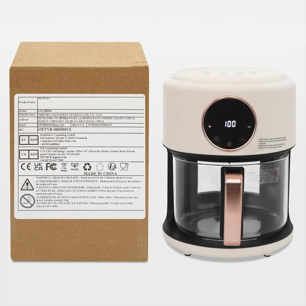 1 Freidora Wawuwao Olla Vidrio Borosilicato 360° Blanca/Negra 8 Programas 3.81 Qt 1200W Pantalla Táctil img #4