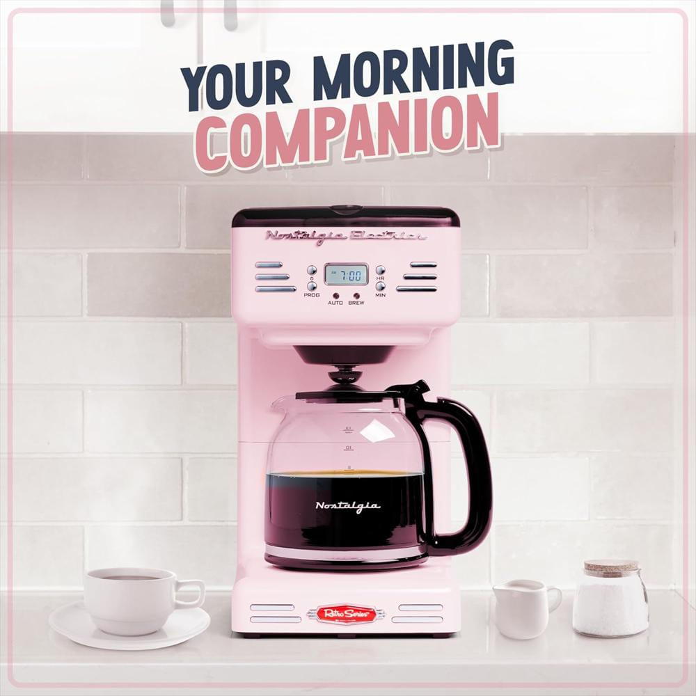 1 Cafetera Nostalgia Metal/Plástico Rosa Pantalla Led Programable Apagado Automático Mantiene Calor 12 Tazas (43 Cm) img #3