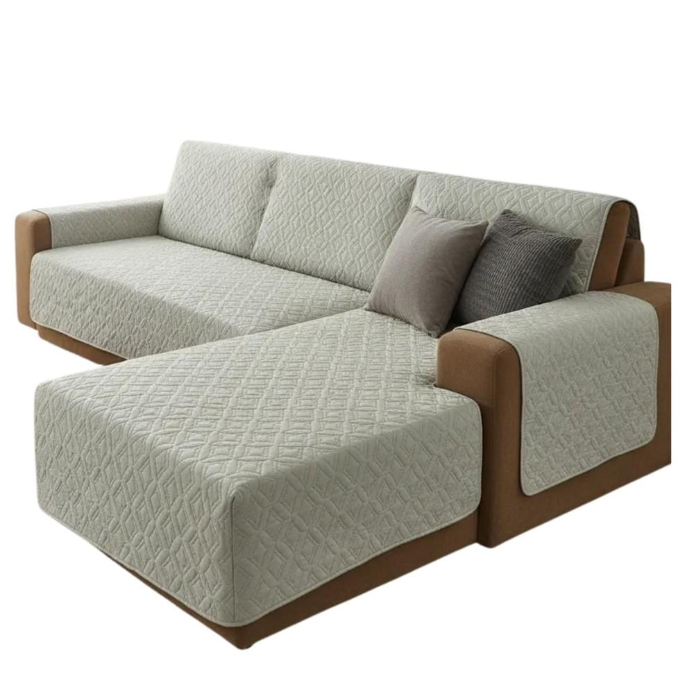Funda Protector Acolchado 100% Poliéster Para Sofa En L Derecha Color Gris Claro img #1