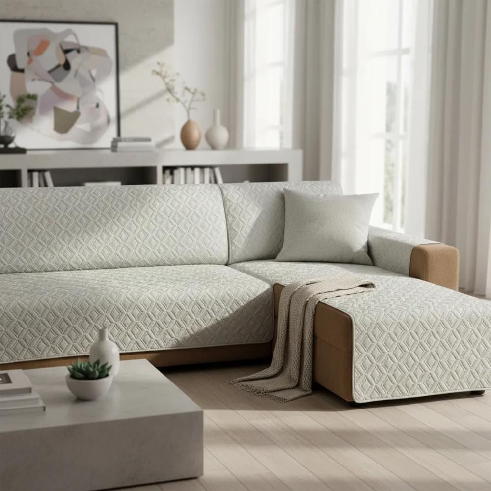 Funda Protector Acolchado 100% Poliéster Para Sofa En L Derecha Color Gris Claro img #2