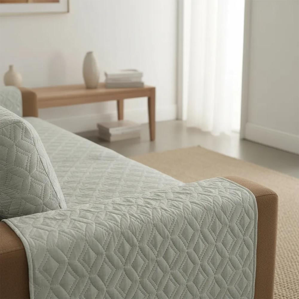 Funda Protector Acolchado 100% Poliéster Para Sofa En L Derecha Color Gris Claro img #3