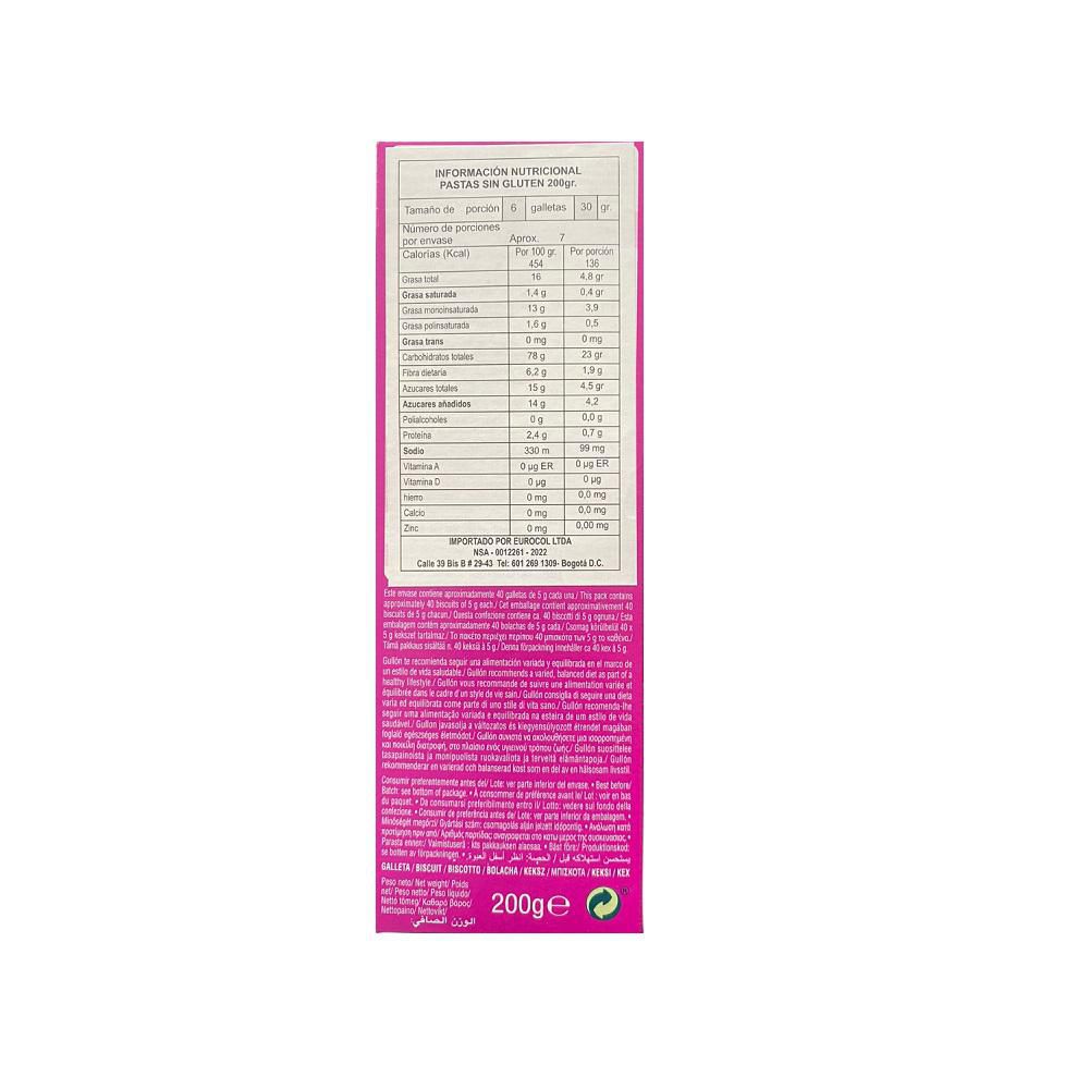 Galletas GULLON pastas sin gluten ni lactosa (200  gr) img #2
