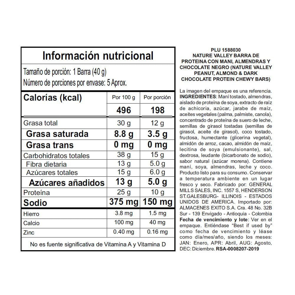 Granola NATURE VALLEY MARCA EXCLUSIVA barra maní, almendras y chocolate (200  gr) img #2