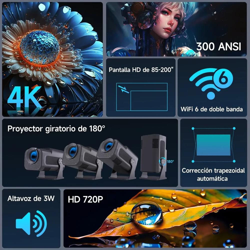 Proyector Mini Hy320 Ultra Hd 4K Wifi Android 12000 + Juegos img #2