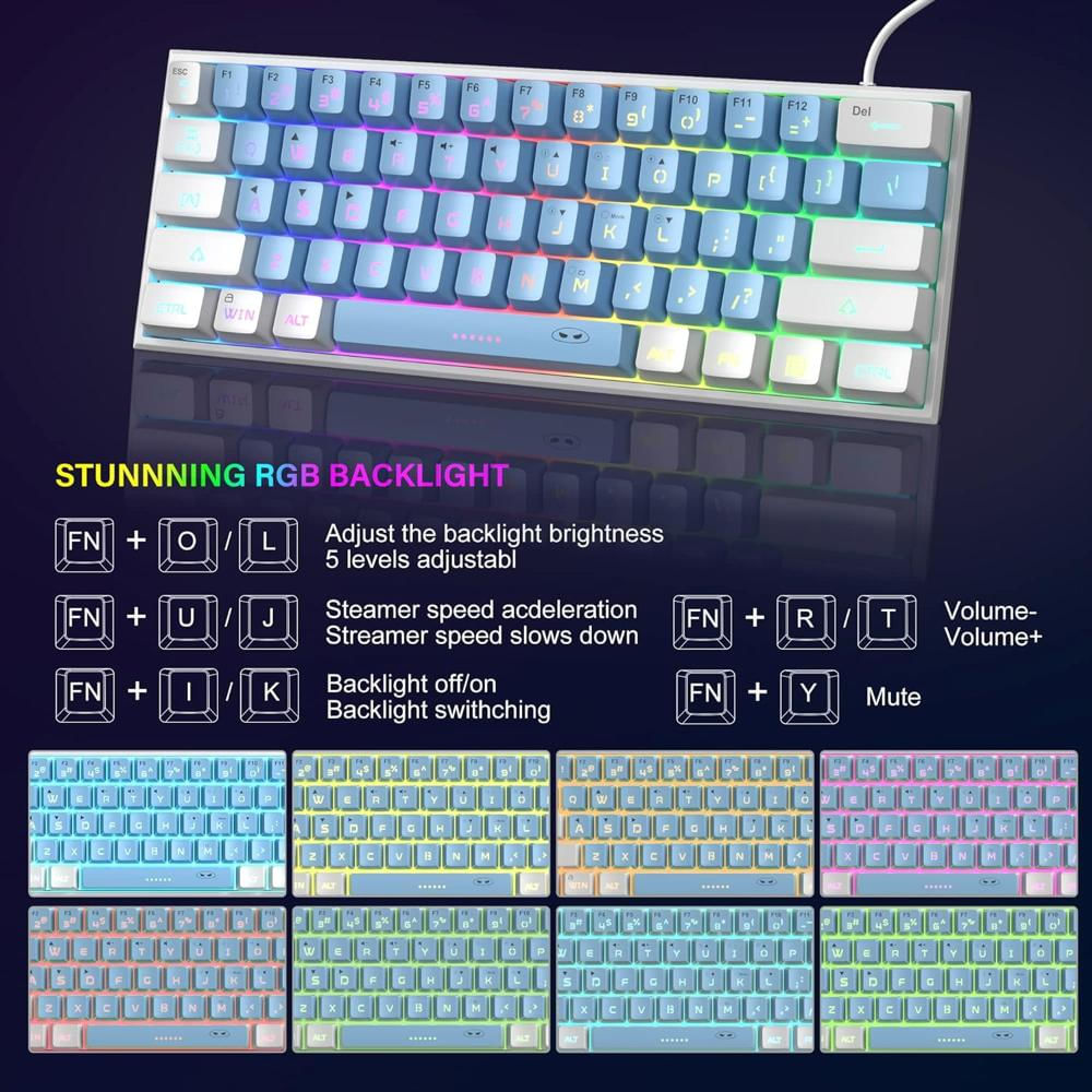 Mini Teclado Gaming Magegee Ts91 60% 61 Teclas Rgb Blanco Azul img #4