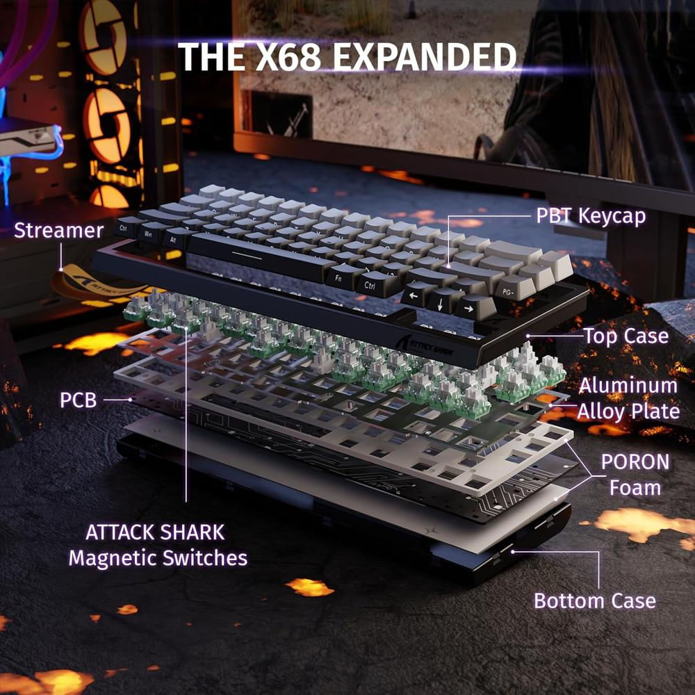 Teclado Magnético Gaming Attack Shark X68 He 60% 8Khz Rapid Trigger Con Cable img #2