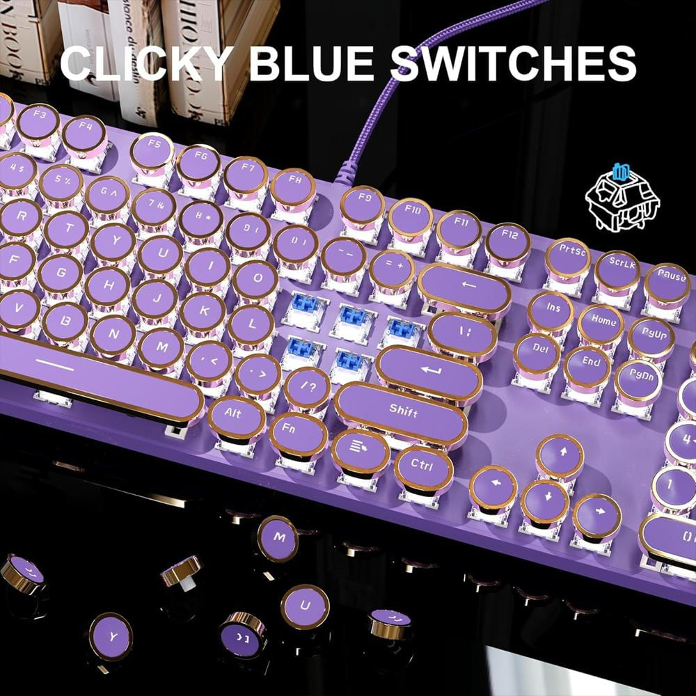Teclado Mecánico Gaming Magegee Retro Typewriter Rgb Con Teclas Redondas img #3