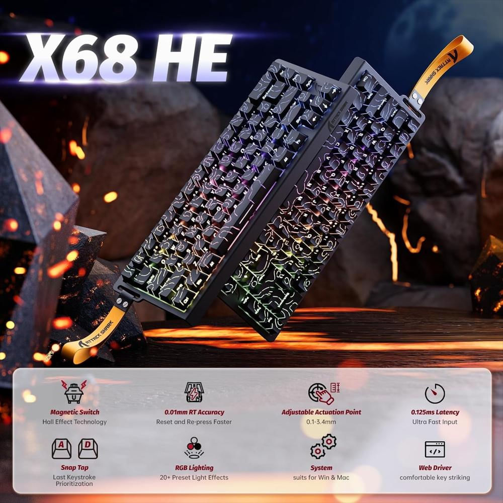 Teclado Magnético Gaming Attack Shark X68 He 60% 8Khz Rapid Trigger img #2