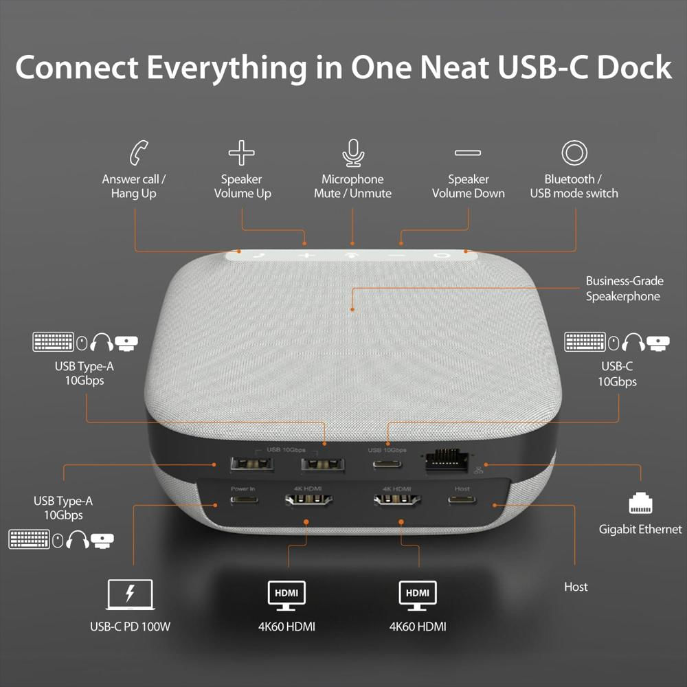 Dock J5create Jcds337 Usb C Dual 4K Con Altavoz Para Conferencias img #2
