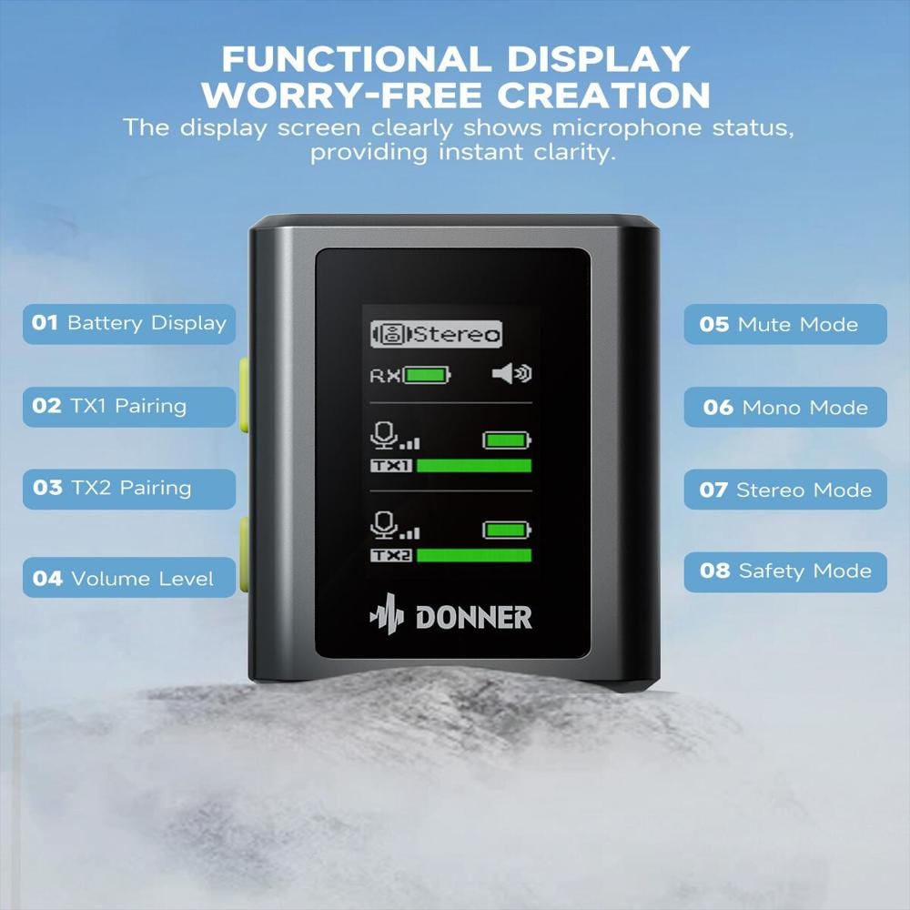 Micrófono Lavalier Inalámbrico Donner Vpm 20 Para Teléfono Con Caja Carga Dual img #3