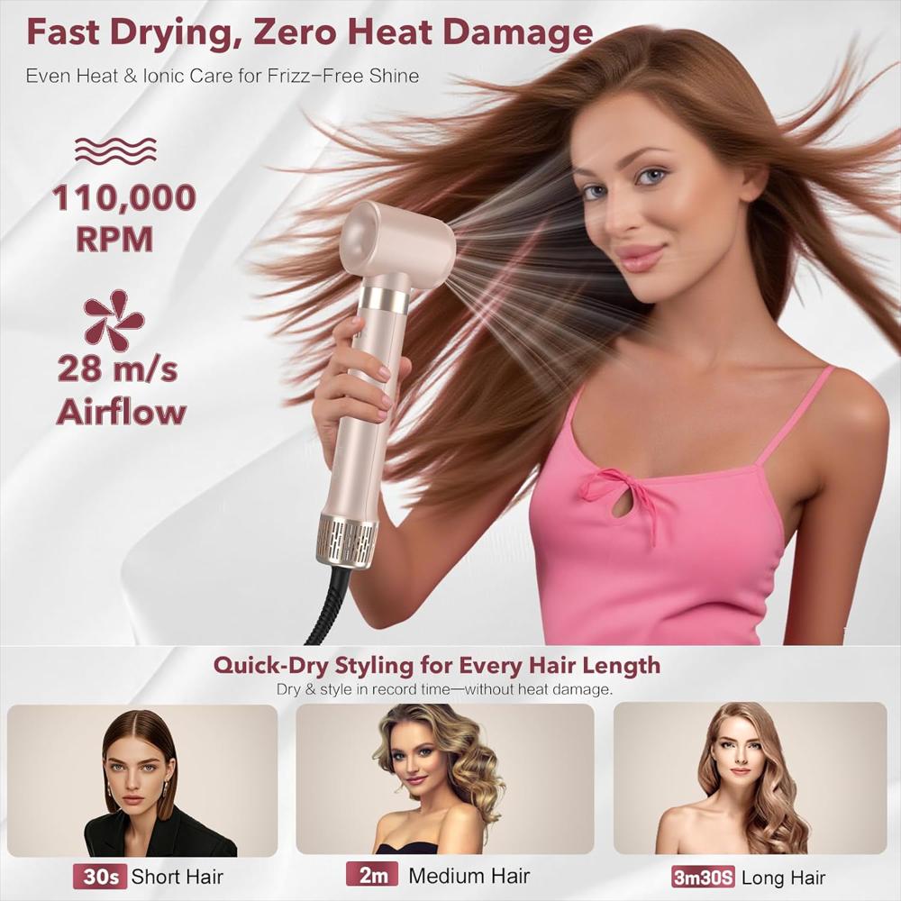 Secador De Cabello Mythsight 6 En 1 Con Cepillo Térmico Y Rulos Enrollables Automáticos img #3