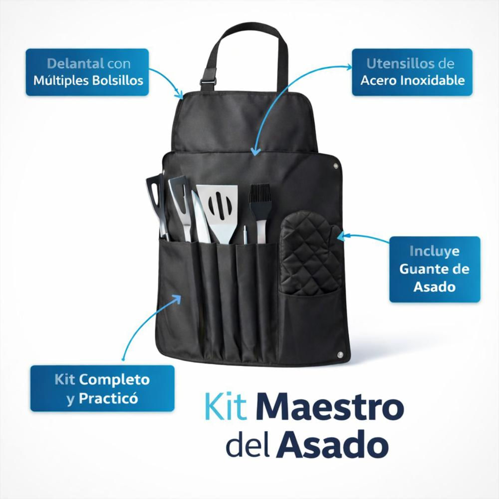 Kit Asado Pack Parrillero Delantal Premium Resistente 7 Piezas img #2