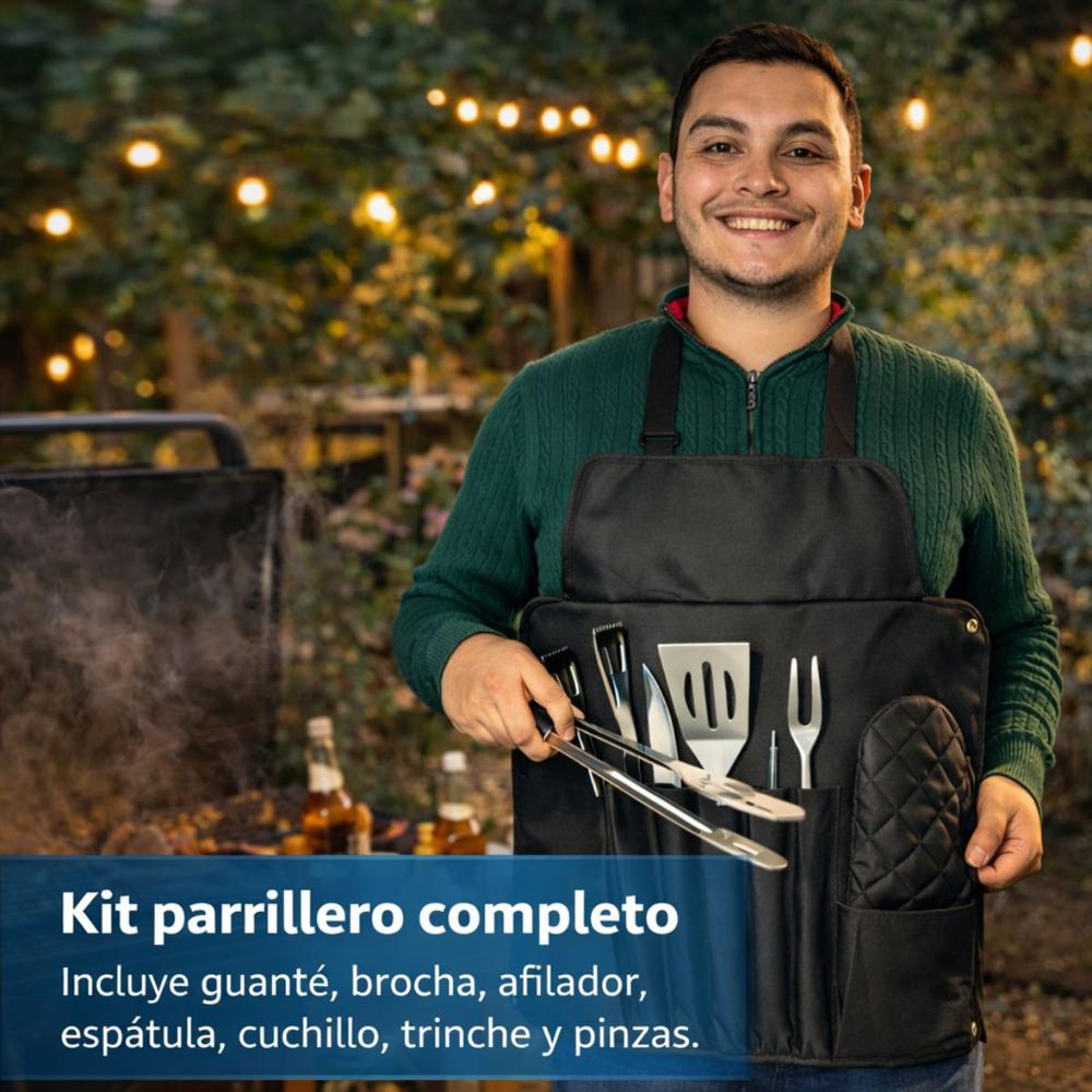 Kit Asado Pack Parrillero Delantal Premium Resistente 7 Piezas img #3