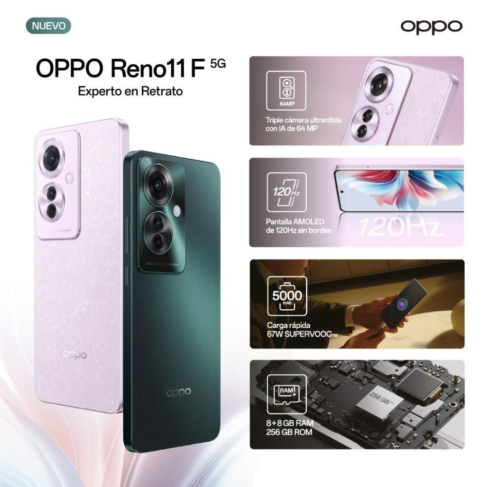 Celular OPPO Reno 11F 5G 256 GB 8 GB RAM Verde + Speaker img #2