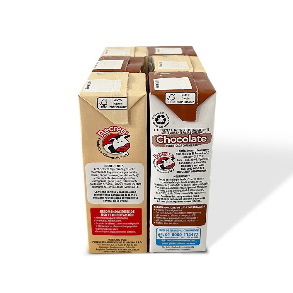 Leche RECREO uat entera chocolate y avena (1200  ml) img #2