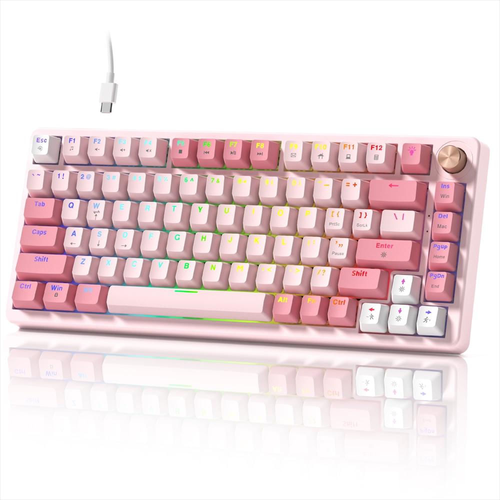 Teclado Mecánico Costom Vk75 75% Con Perilla Rgb Rosado img #1