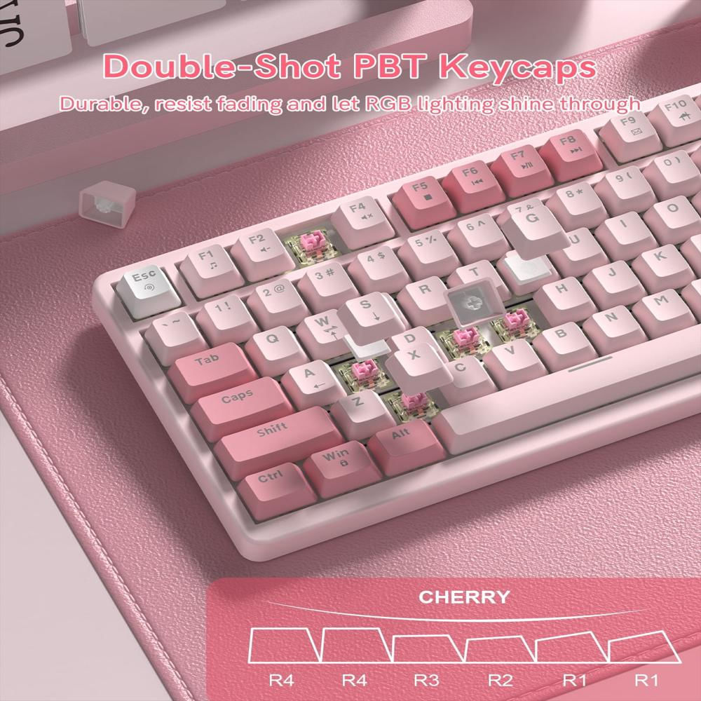 Teclado Mecánico Costom Vk75 75% Con Perilla Rgb Rosado img #4