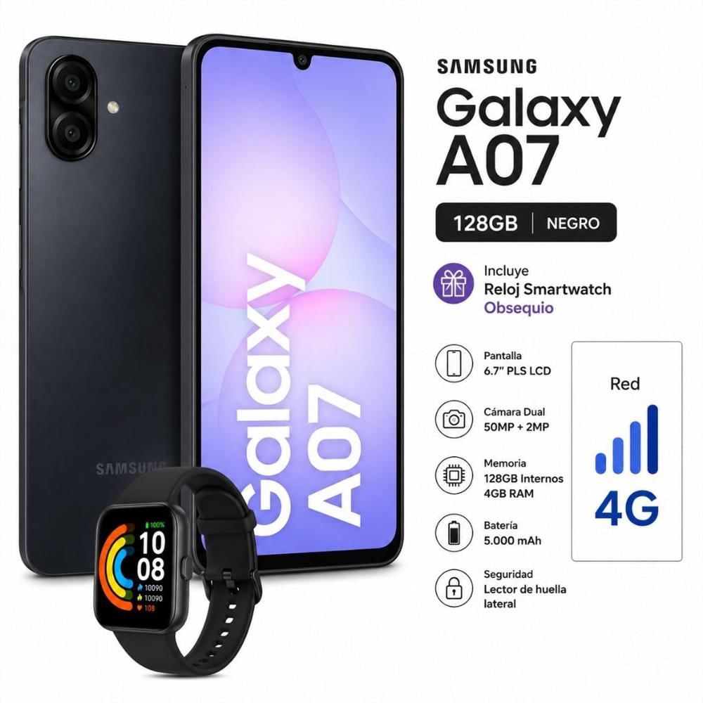 Celular Samsung Galaxy A07 128Gb Negro + Reloj Smartwatch Obsequio img #4
