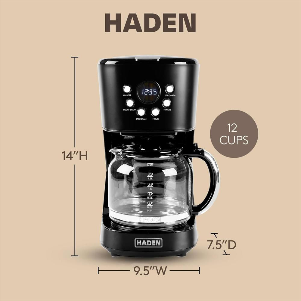 Cafetera Haden Programable 12 Tazas Filtro Reutilizable Apagado Automático Negro Y Cromado img #4