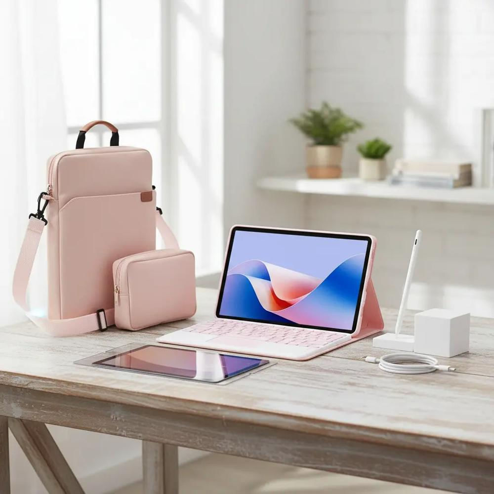 Estuche Teclado Trackpad Para Ipad Pro 11 M5 2025 Rosa+Bolso+Vidrio+Lapiz img #2