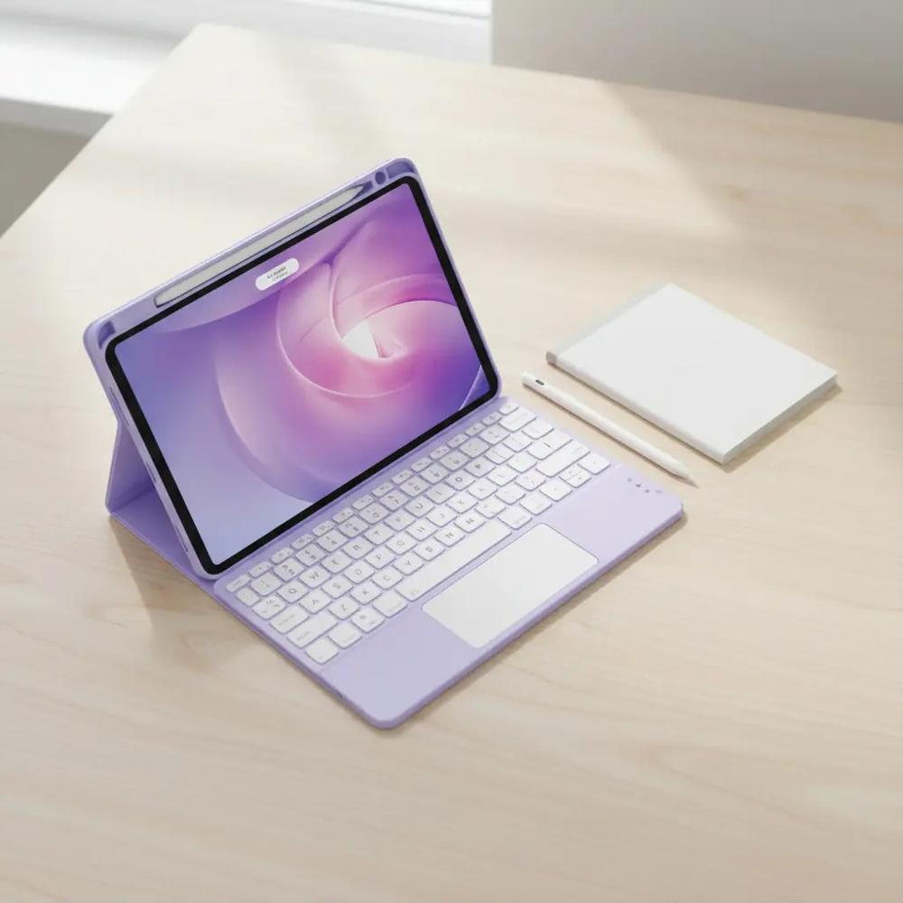 Estuche Teclado Trackpad Para Ipad Air 11 Chip M3 2025 Lila+Bolso+Vidrio+Lapiz img #4