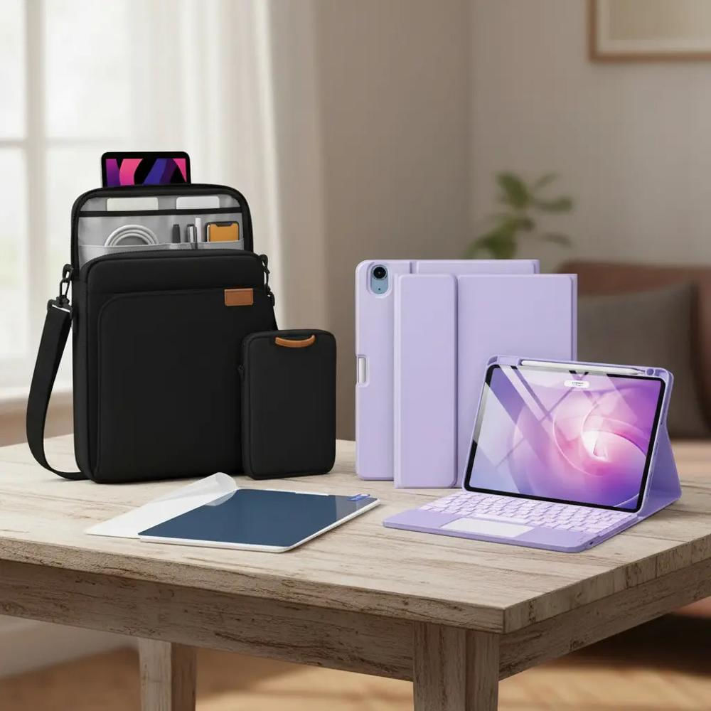 Estuche Teclado Trackpad Para Ipad Air 11 Chip M2 2024 Lila +Bolso+Paper Like img #3